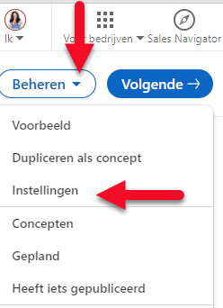 Waar stel je de SEO in voor een artikel op LinkedIn? Via Instellingen.