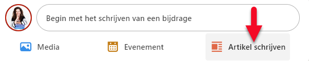 De optie om een artikel te schrijven voor LinkedIn vind je op de homepage onder 'Bijdrage'.