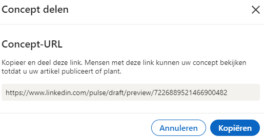 LinkedIn artikel delen als concept