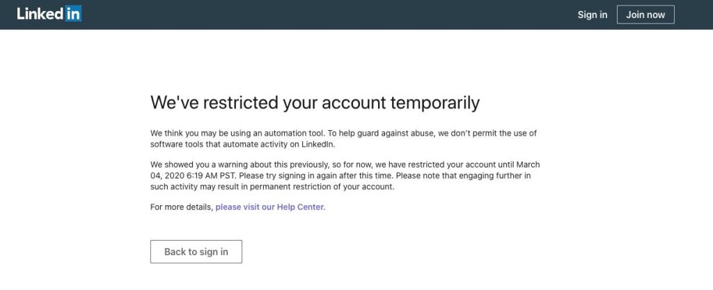 Restricties van LinkedIn bij gebruik automation.