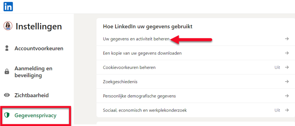 In de instellingen van LinkedIn kun je zien wat je activiteiten zijn geweest.