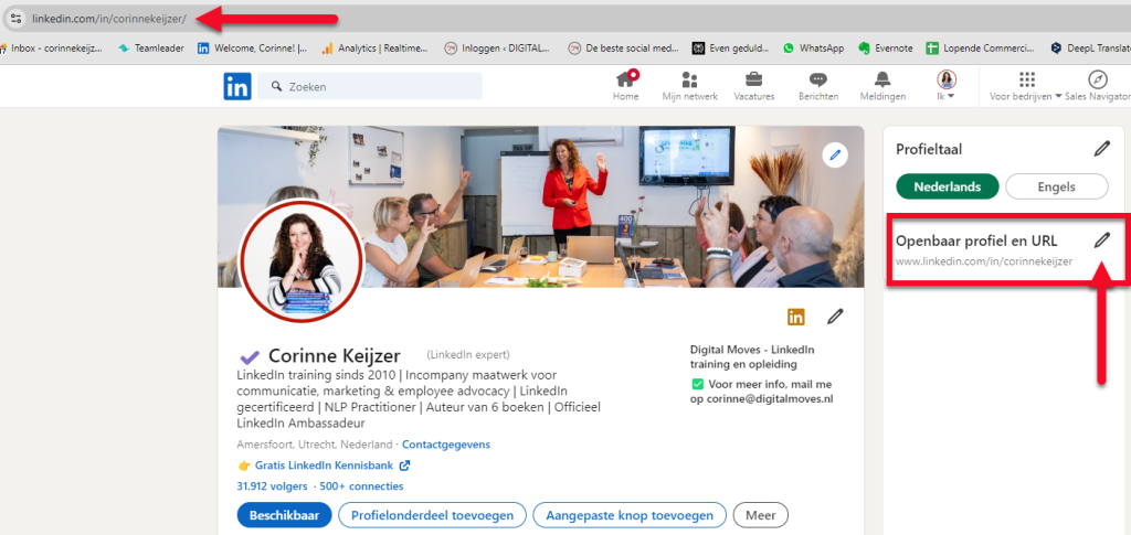 Je past de url van je linkedin profiel aan in de openbare instellingen, klik hiervoor rechts in je profiel.
