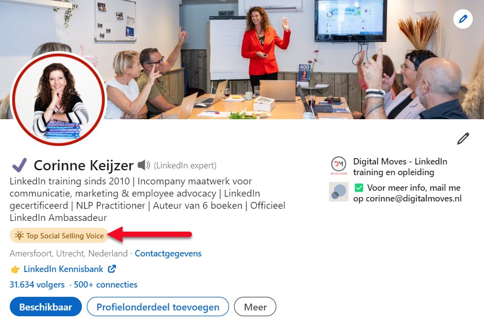 LinkedIn persoonlijk profiel met een top voice badge